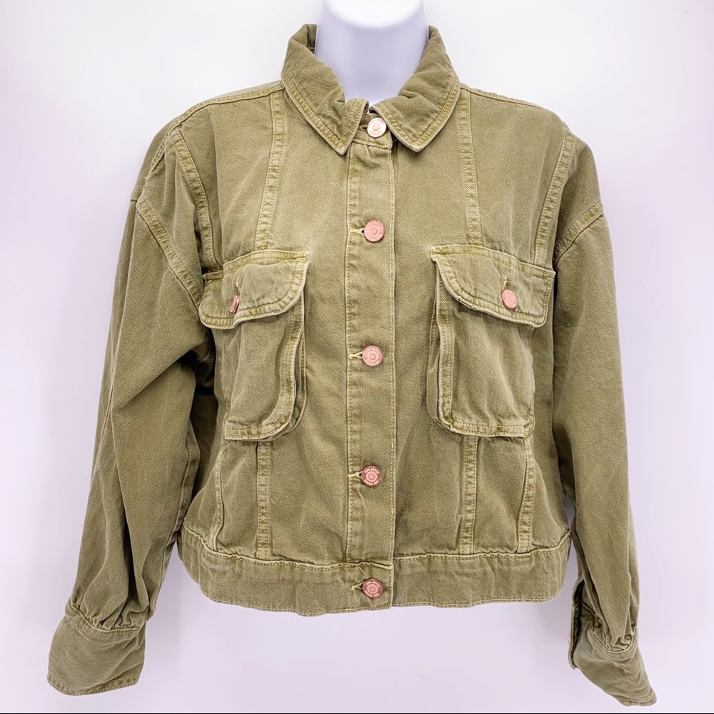 Zara Olive Green Button Down Jean Jacket Size Small